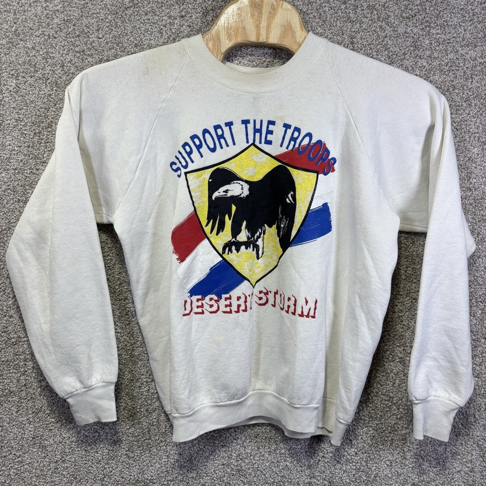 Vintage Fruit Of The Loom Sweatshirt Mens XL White Desert Storm Troops 90s USA